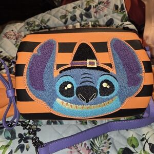 Loungefly Disney Lilo and Stitch Striped Halloween Candy Wrapper Crossbody Bag